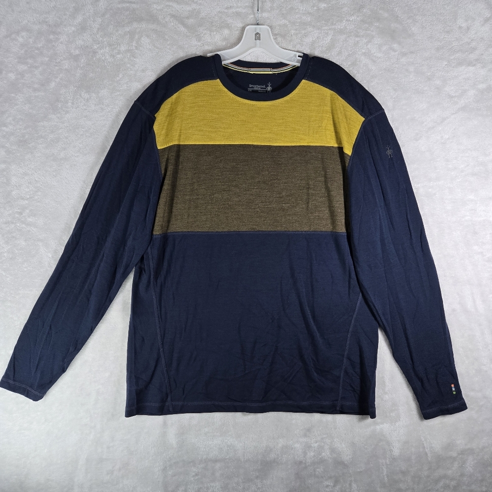 Smartwool Thermal Merino Base Layer 250 Colorblock Crew Shirt Mens XXL 2XL Navy